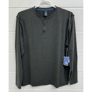 NWT Amble Clothing Coastal Midlayer Henley Crew Long Sleeve Black‎ Heather Large